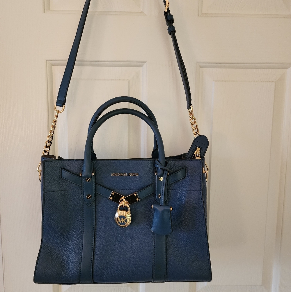 Michael Kors Dark Blue Satchel with Gold Accents